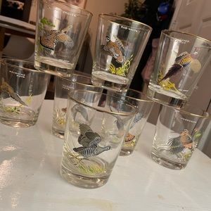 Set of 8 Ned Smith Gold Rim Duck Bar Glasses